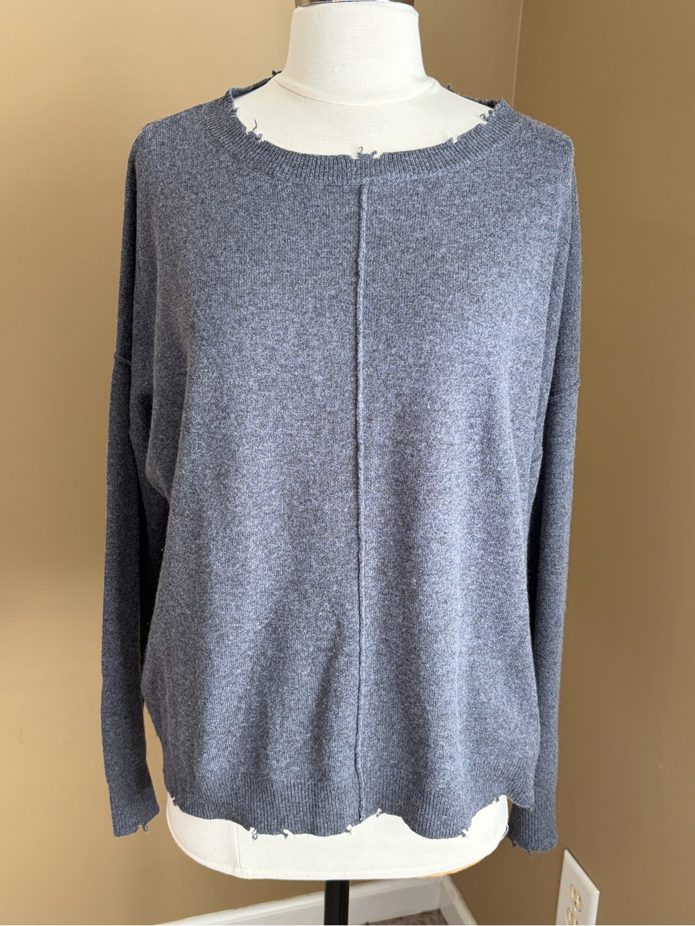 Current Elliott Distressed Grey Crewneck Sweater Wool/Cashmere Size 2 Minimalist
